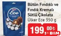 ÜLKER ECE BÜTÜN FINDIKLI VE FINDIK KREMALI SÜTLÜ ÇİKOLATA 350 G - BAYRAM